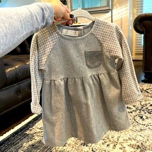 Zara baby dress grey and white 12-18